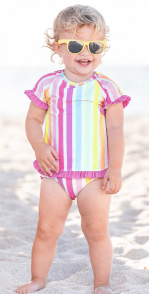 Ruffle Butts Rainbow Dream Stripe Rash Guard Bikini