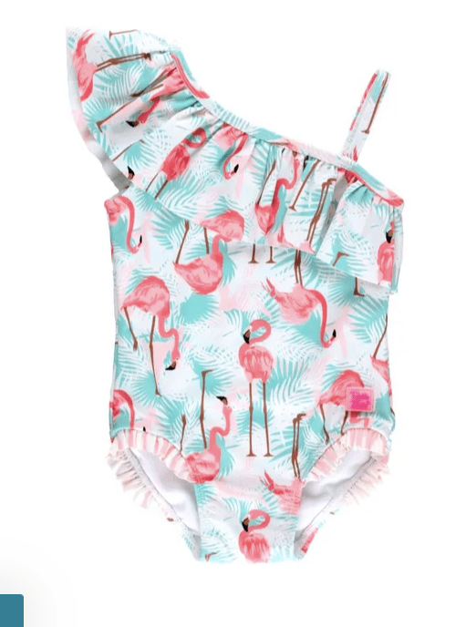 Ruffle Butts Vibrant Flamingo One Shoulder Ruffle One Piece