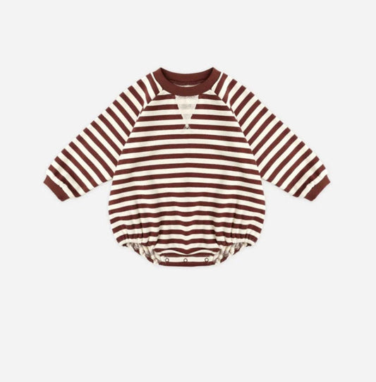 Ryle & Cru Crewneck Romper Burgundy Stripe