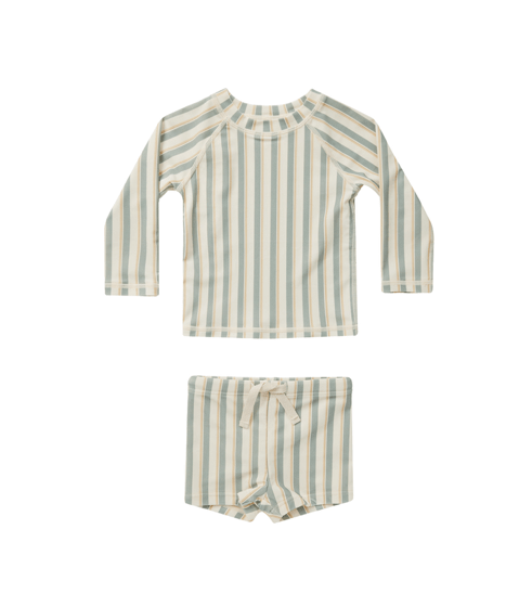 Rylee & Cru AW23 RASH GUARD BOY SET  AQUA STRIPE