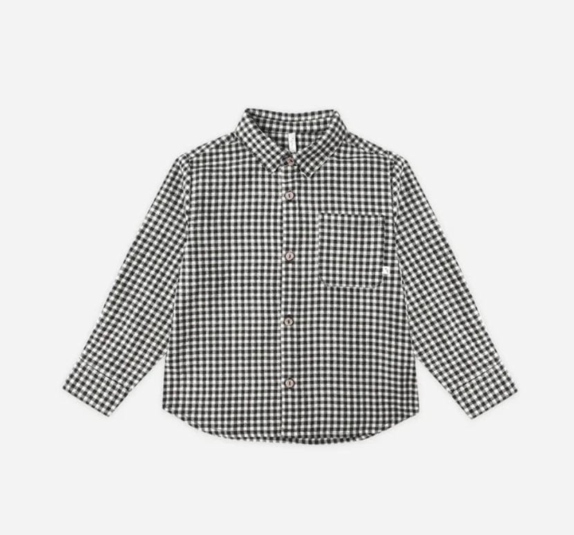 Rylee & Cru COLLARED LONG SLEEVE SHIRT BLACK GINGHAM