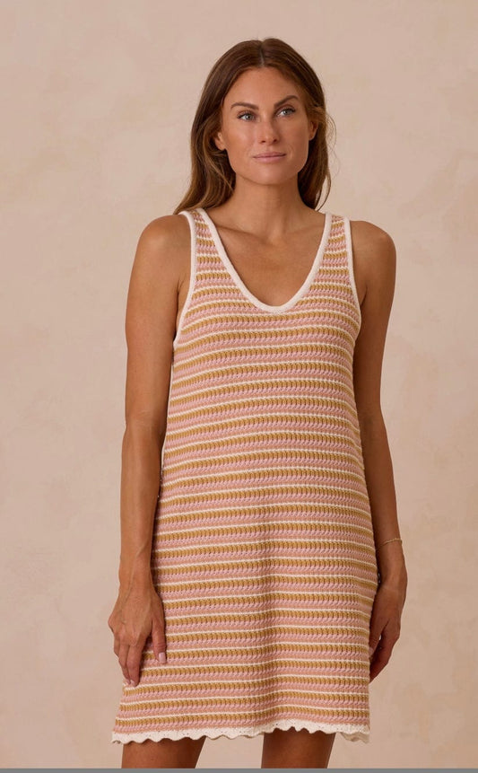 Rylee & Cru Large CROCHET MINI DRESS PINK STRIPE
