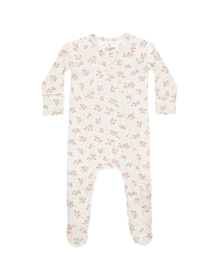 Rylee & Cru BAMBOO ZIP FOOTIE STRAWBERRIES