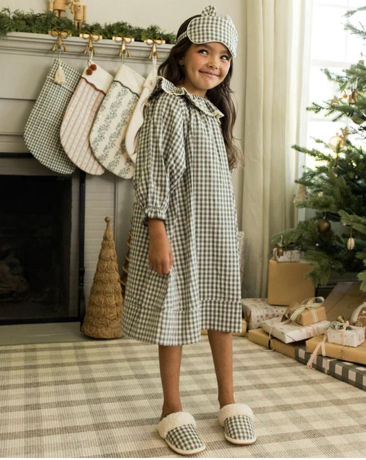 Rylee & Cru GIRL'S NIGHTGOWN EVERGREEN GINGHAM