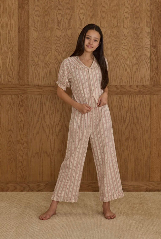 Rylee & Cru RUFFLE PAJAMAS CANDY CANE STRIPE TEEN