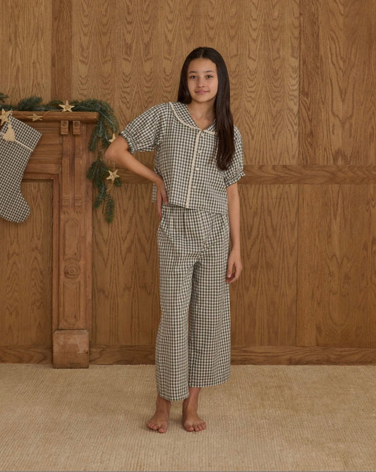 Rylee & Cru RUFFLE PAJAMAS EVERGREEN GINGHAM TEEN