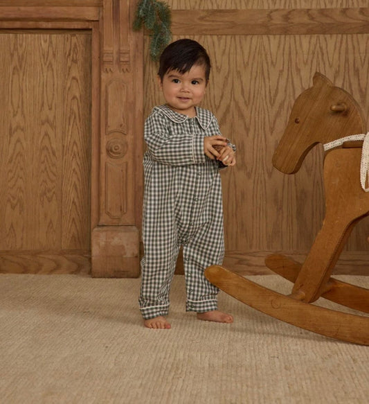 Rylee & Cru BABY PAJAMA ROMPER EVERGREEN GINGHAM