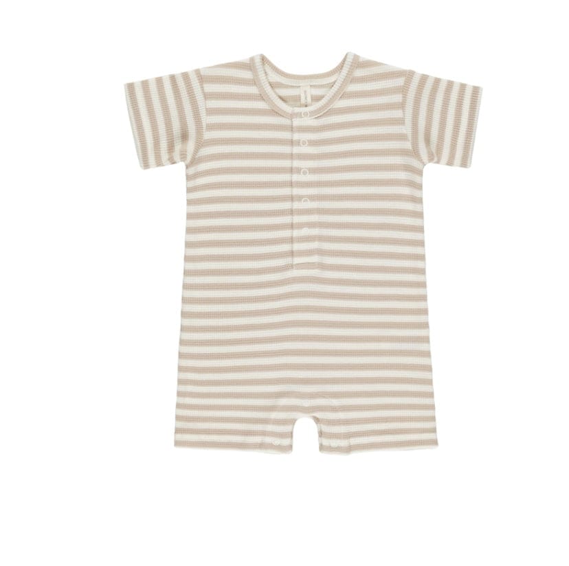 Rylee & Cru WAFFLE SNAP ROMPER OAT STRIPE