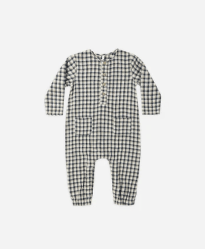 Rylee & Cru Long Sleeve Woven Jumpsuit Navy Check