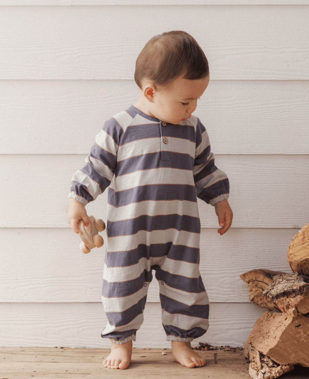 RYLEE + CRU LLC Henley Jumpsuit Sage Stripe