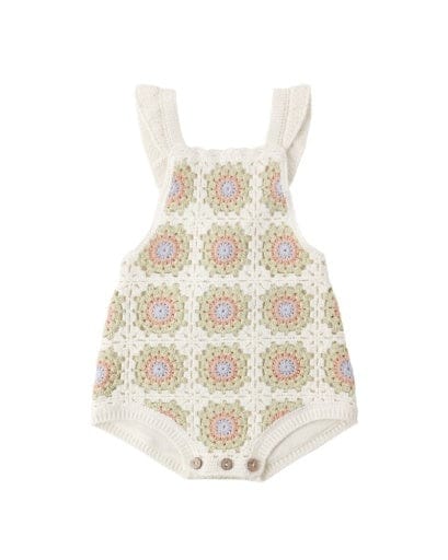 RYLEE + CRU LLC Rylee + Cru Llc Girls Girls-bubbles Crochet Romper Citron Daisy Check