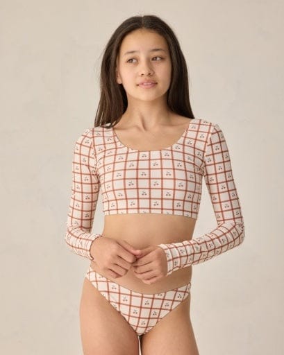 RYLEE + CRU LLC Rashguard Bikini Set Cherry Check