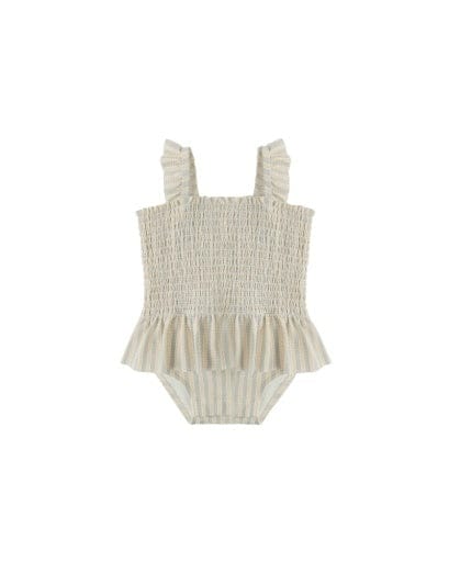 RYLEE + CRU LLC Rylee + Cru Llc Girls Girls-swim Smocked One-piece Swimsuit Blue + Butterscotch Stripe