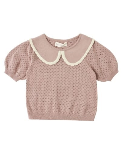 RYLEE + CRU LLC Pointelle Collared Top Rosewood