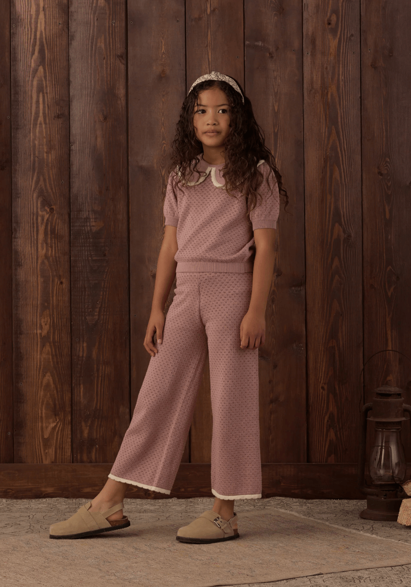 RYLEE + CRU LLC Pointelle Collared Top Rosewood
