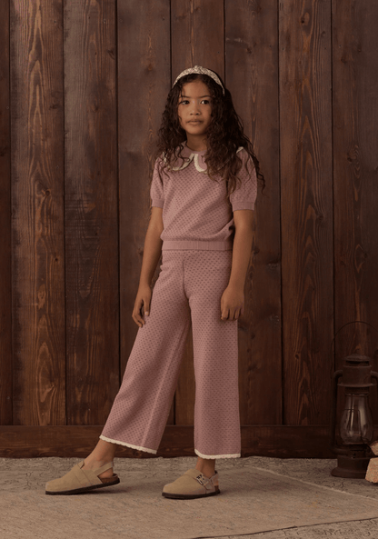 RYLEE + CRU LLC Pointelle Collared Top Rosewood