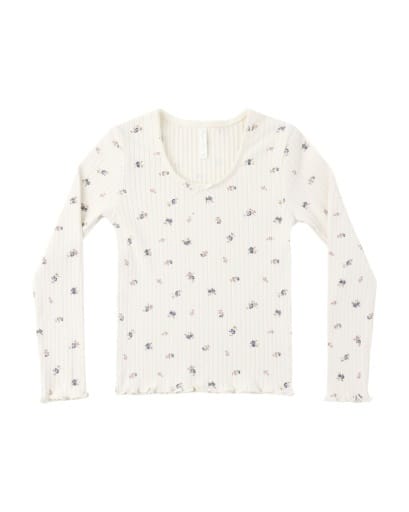 RYLEE + CRU LLC Ribbed Long Sleeve Natural Ditsy