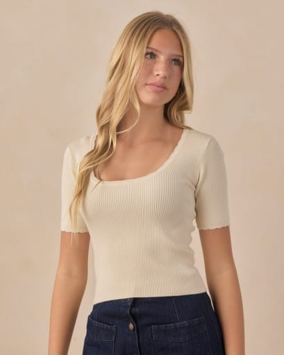 RYLEE + CRU LLC Teen Scallop Tee Natural