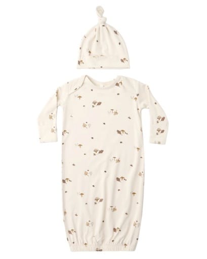 RYLEE + CRU LLC OS Bamboo Baby Gown + Hat Set Woodland