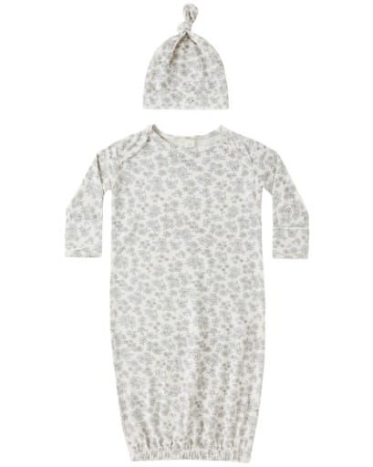 RYLEE + CRU LLC Rylee + Cru Llc Bamboo Baby Gown + Hat Set Blue Floral