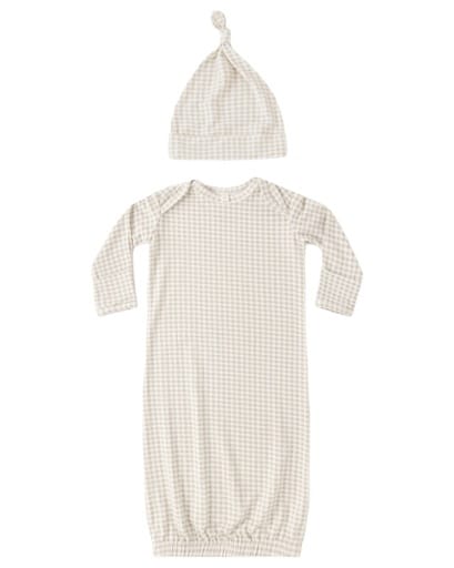 RYLEE + CRU LLC Rylee + Cru Llc Bamboo Baby Gown + Hat Set Oat Gingham