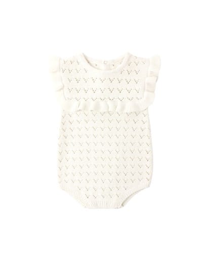 RYLEE + CRU LLC Rylee + Cru Llc Pointelle Ruffle Romper Natural