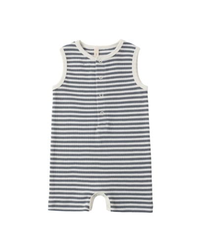 RYLEE + CRU LLC Rylee + Cru Llc Ribbed Henley Romper Ocean Stripe