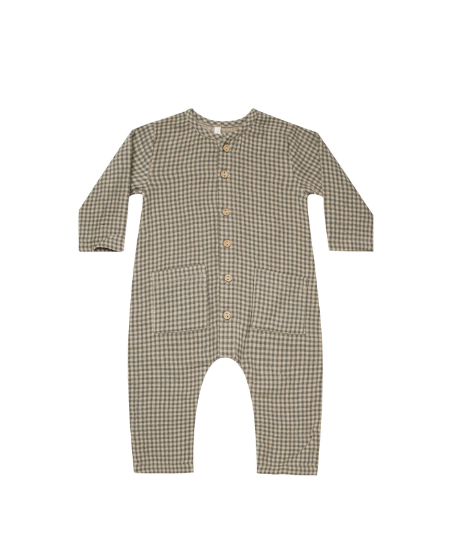 Rylee + Cru POCKETED WOVEN JUMPSUIT FOREST MICRO PLAID