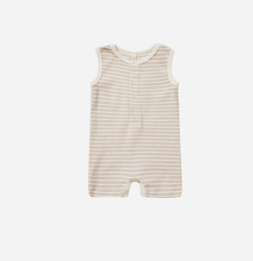 Rylee & Cru RIBBED HENLEY ROMPER  OAT STRIPE