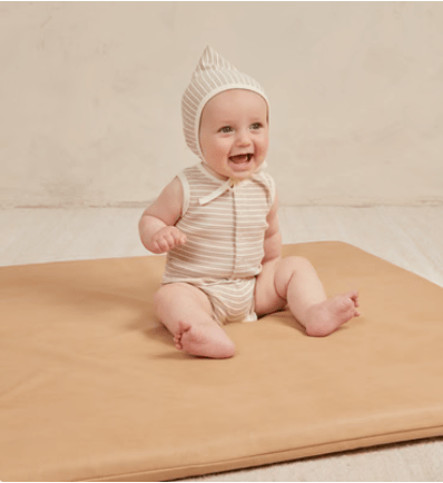 Rylee & Cru RIBBED HENLEY ROMPER  OAT STRIPE