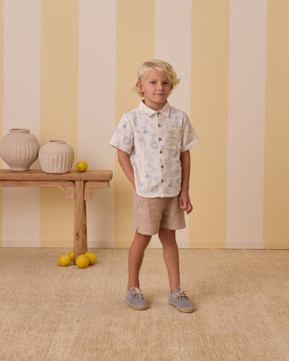 Rylee & Cru COLLARED S/S SHIRT MEDITERRANEAN