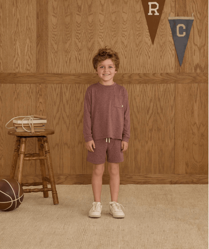 Rylee & Cru Long Sleeve Pocket Tee || Heathered Burgundy