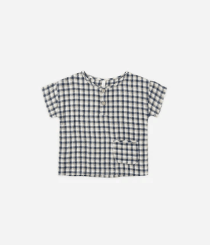Rylee & Cru Navy Check Woven Henley Tee