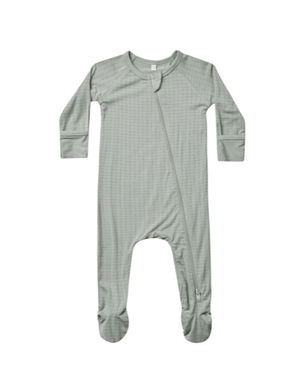 Rylee & Cru BAMBOO ZIP FOOTIE GRID