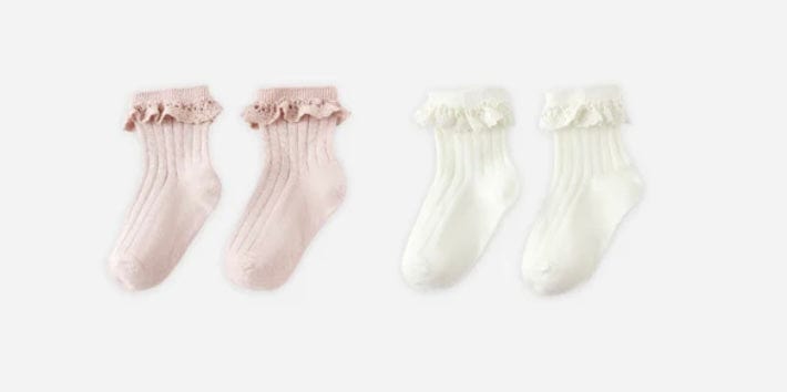 Rylee & Cru Lace trim socks 2 pk Blush/Ivory