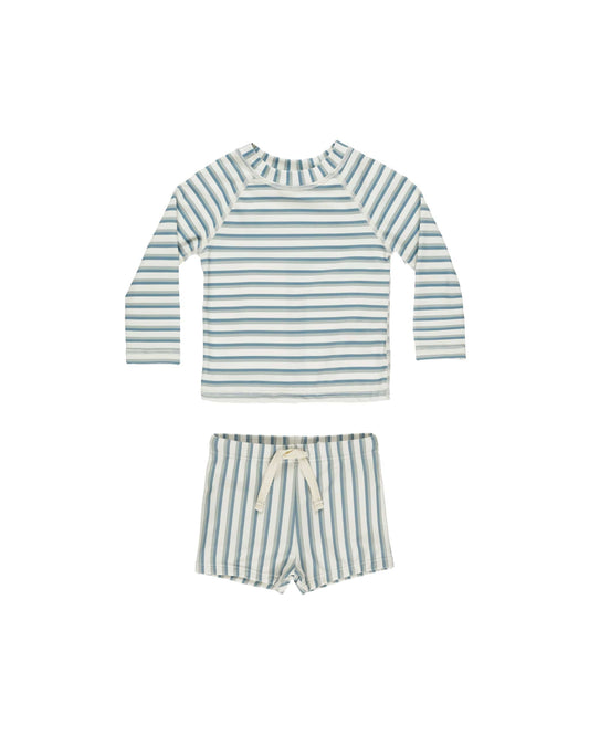 Rylee & Cru RASHGUARD BOY SET SEAFOAM STRIPE