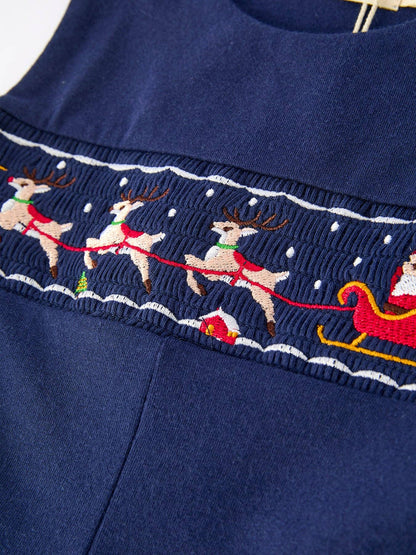 Rylee Faith Designs Christmas Holiday Celebration Baby Boys Romper: Navy with Santa Sleigh