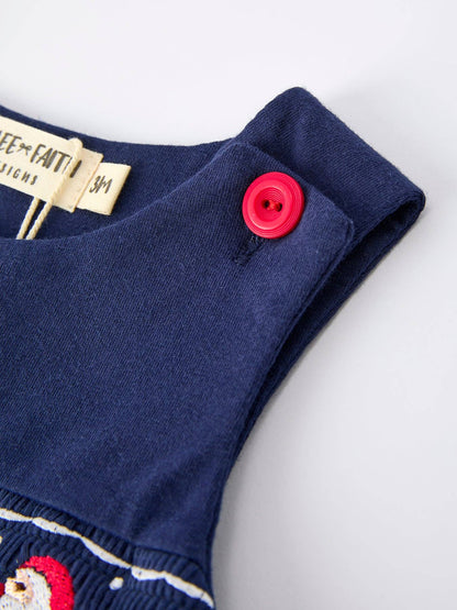 Rylee Faith Designs Christmas Holiday Celebration Baby Boys Romper: Navy with Santa Sleigh