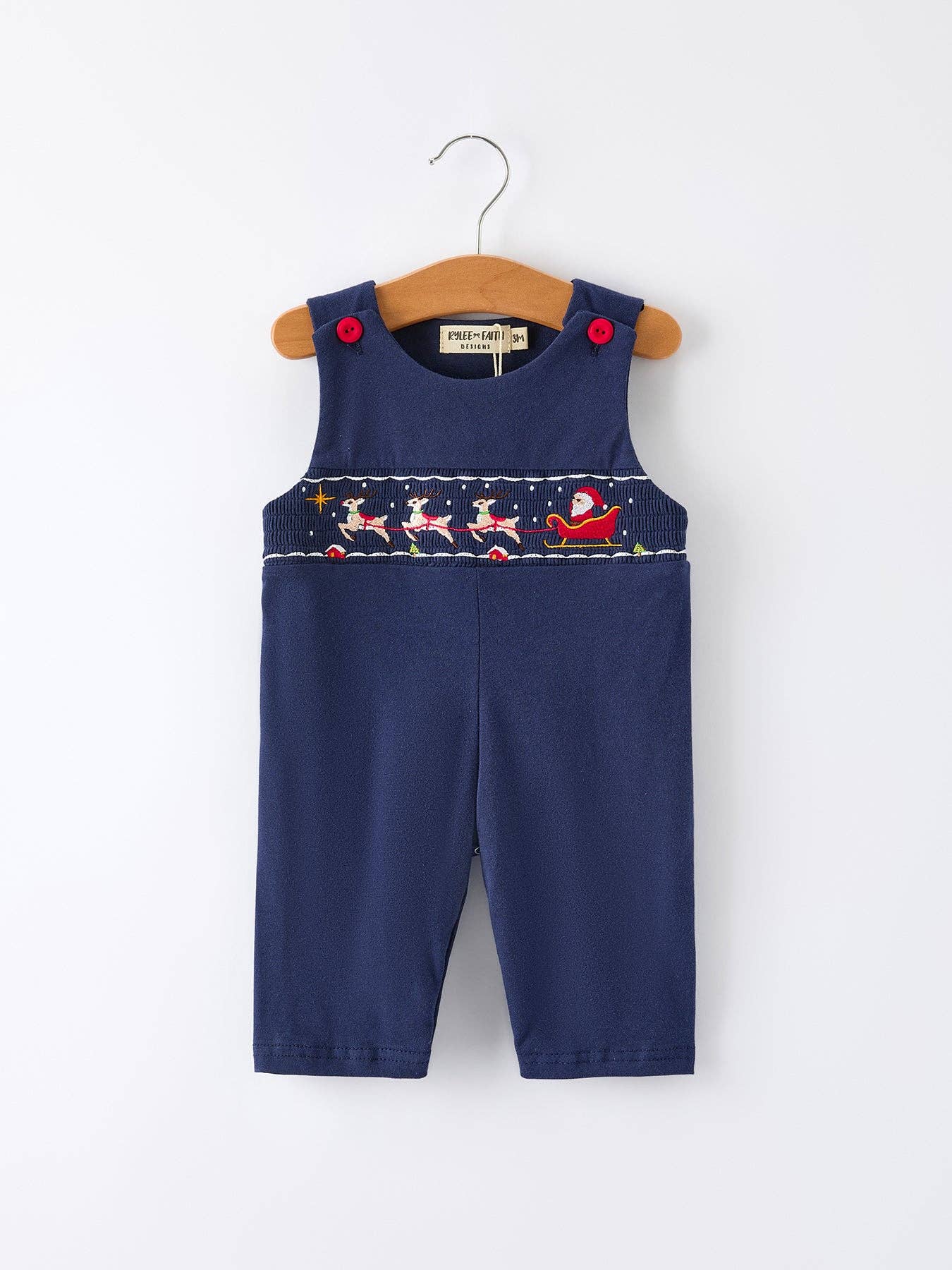 Rylee Faith Designs Christmas Holiday Celebration Baby Boys Romper: Navy with Santa Sleigh