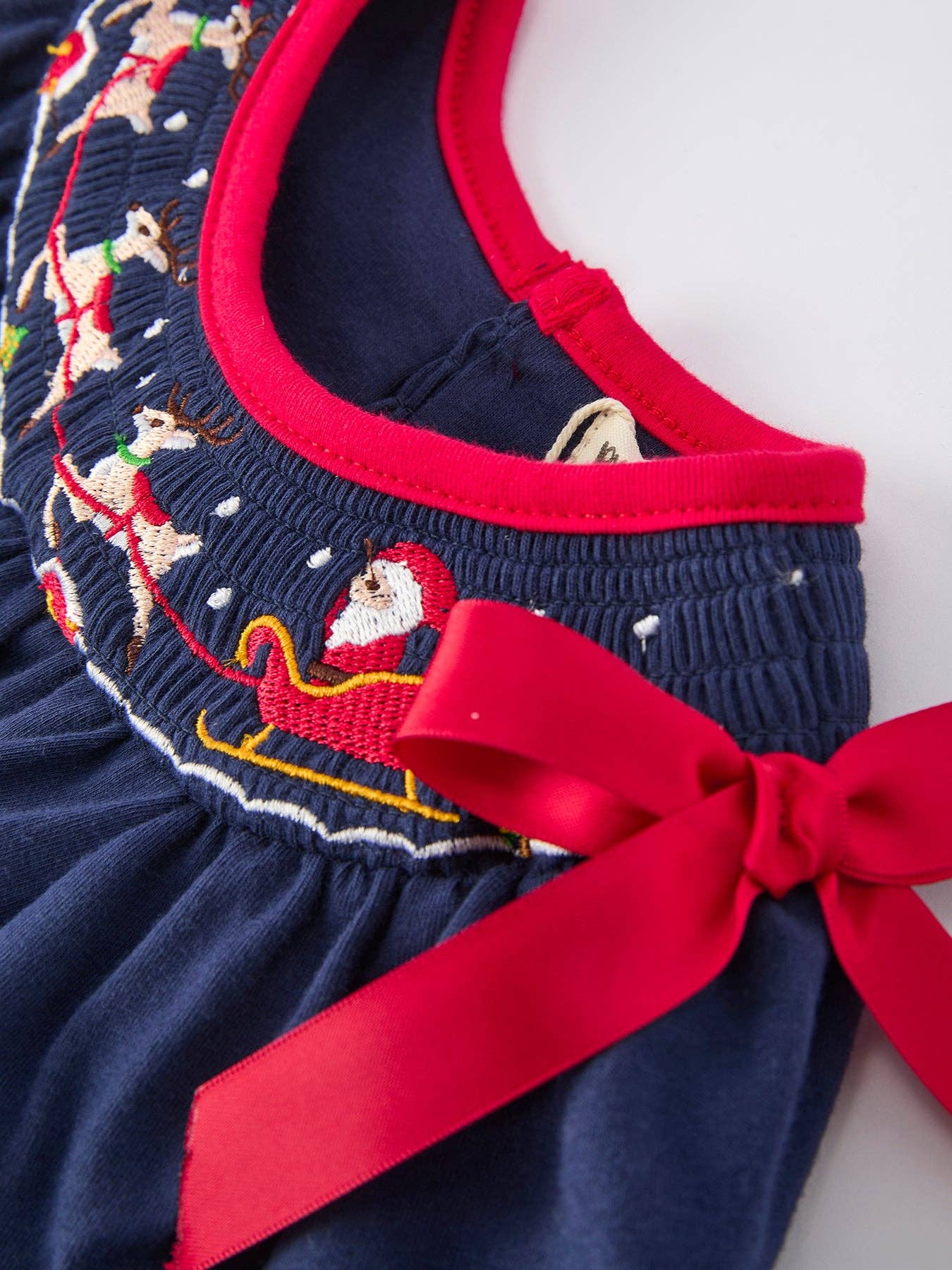 Rylee Faith Designs Christmas Holiday Celebration Baby Girls Romper: Navy with Santa Sleigh