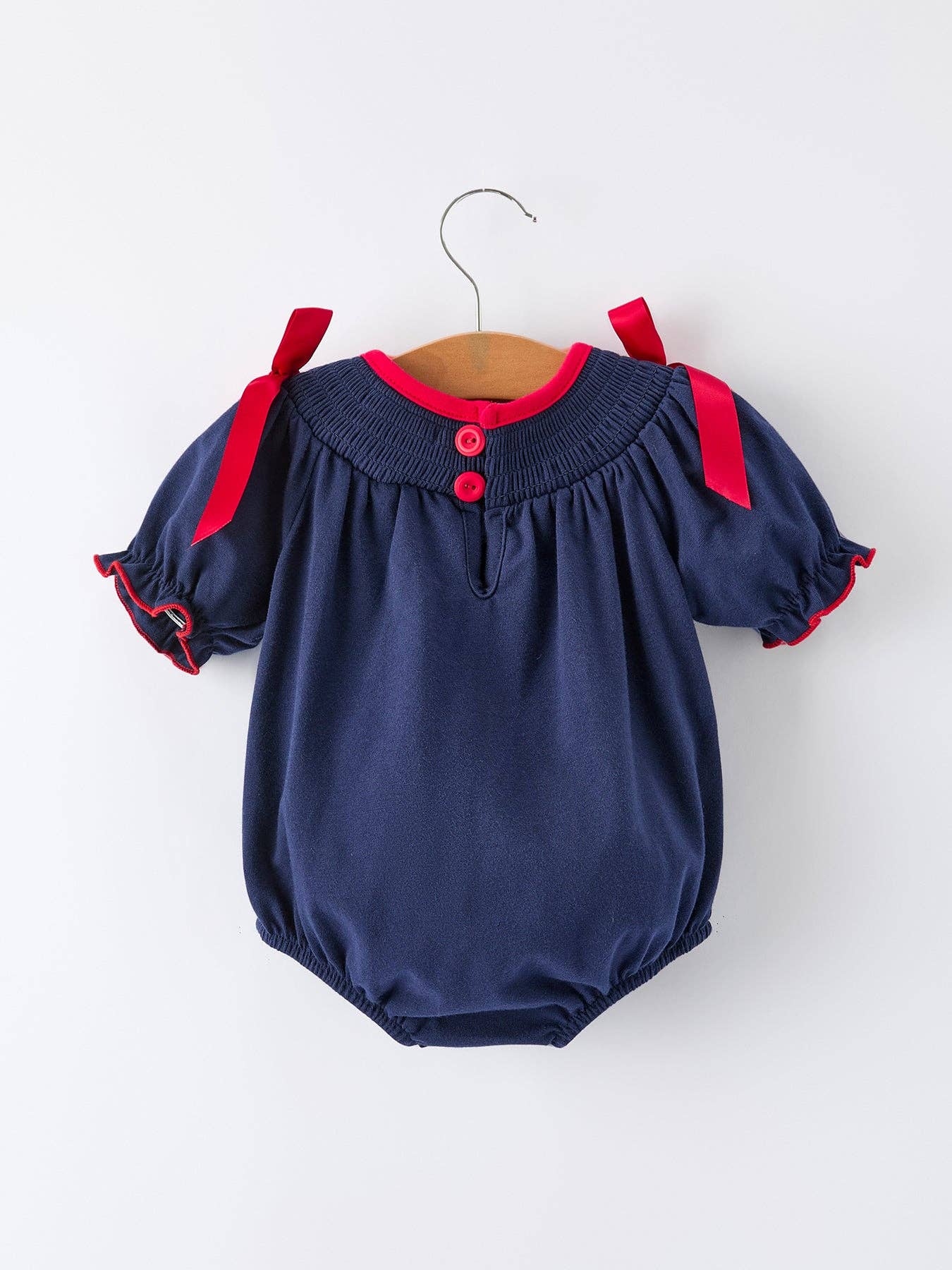 Rylee Faith Designs Christmas Holiday Celebration Baby Girls Romper: Navy with Santa Sleigh