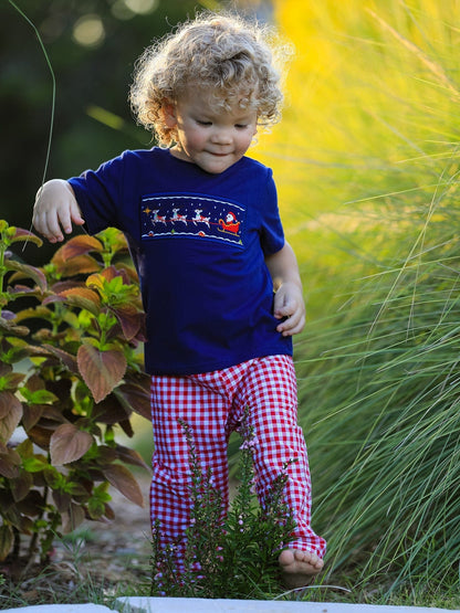 Rylee Faith Designs Christmas Holiday Celebration Boys Set: Navy with Santa Sleigh