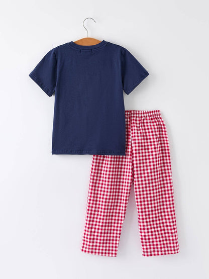 Rylee Faith Designs Christmas Holiday Celebration Boys Set: Navy with Santa Sleigh