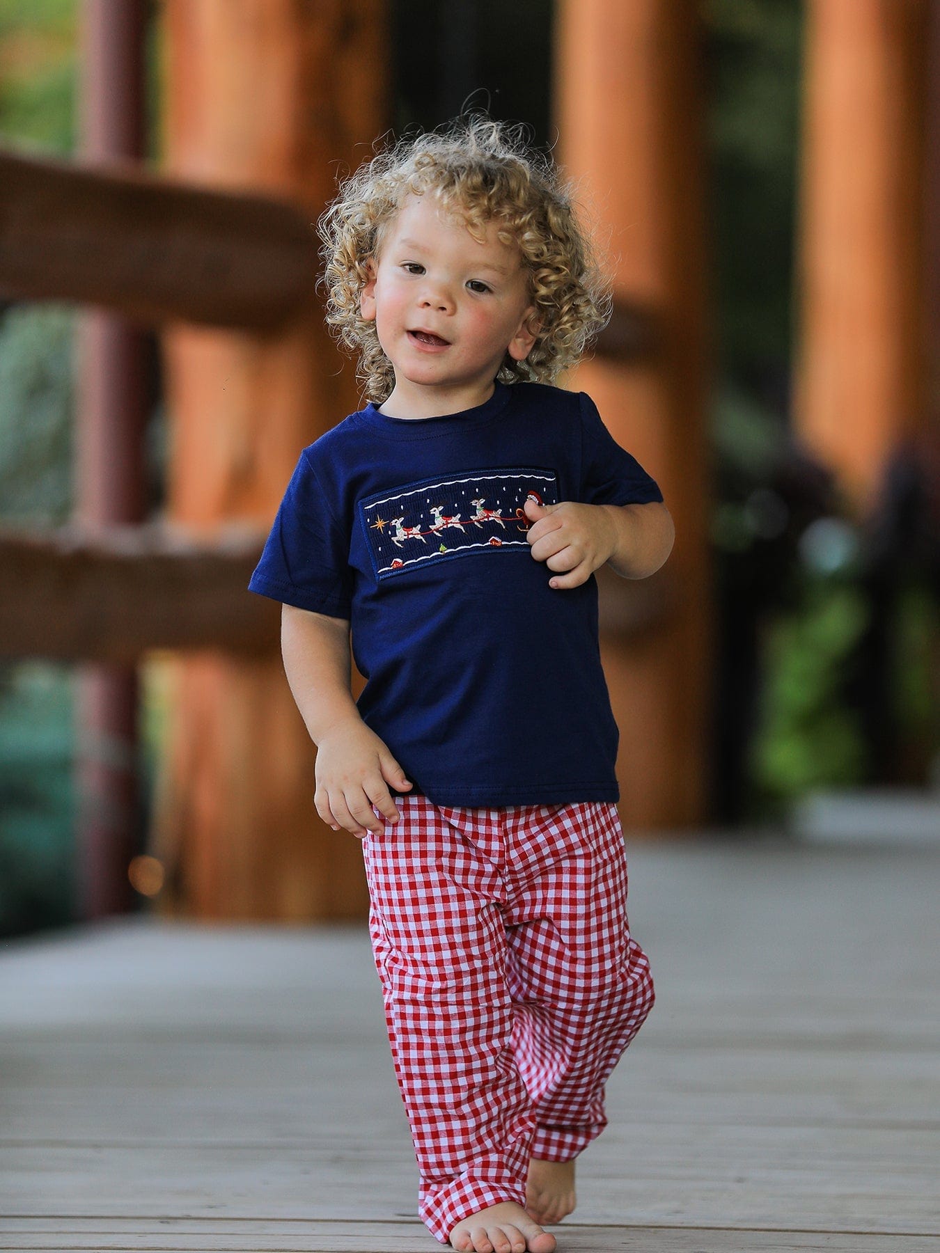 Rylee Faith Designs Christmas Holiday Celebration Boys Set: Navy with Santa Sleigh