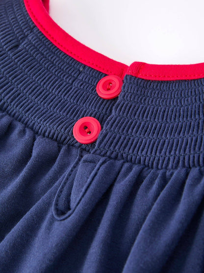 Rylee Faith Designs Christmas  Holiday Celebration Dress: Navy with Santa Sleigh