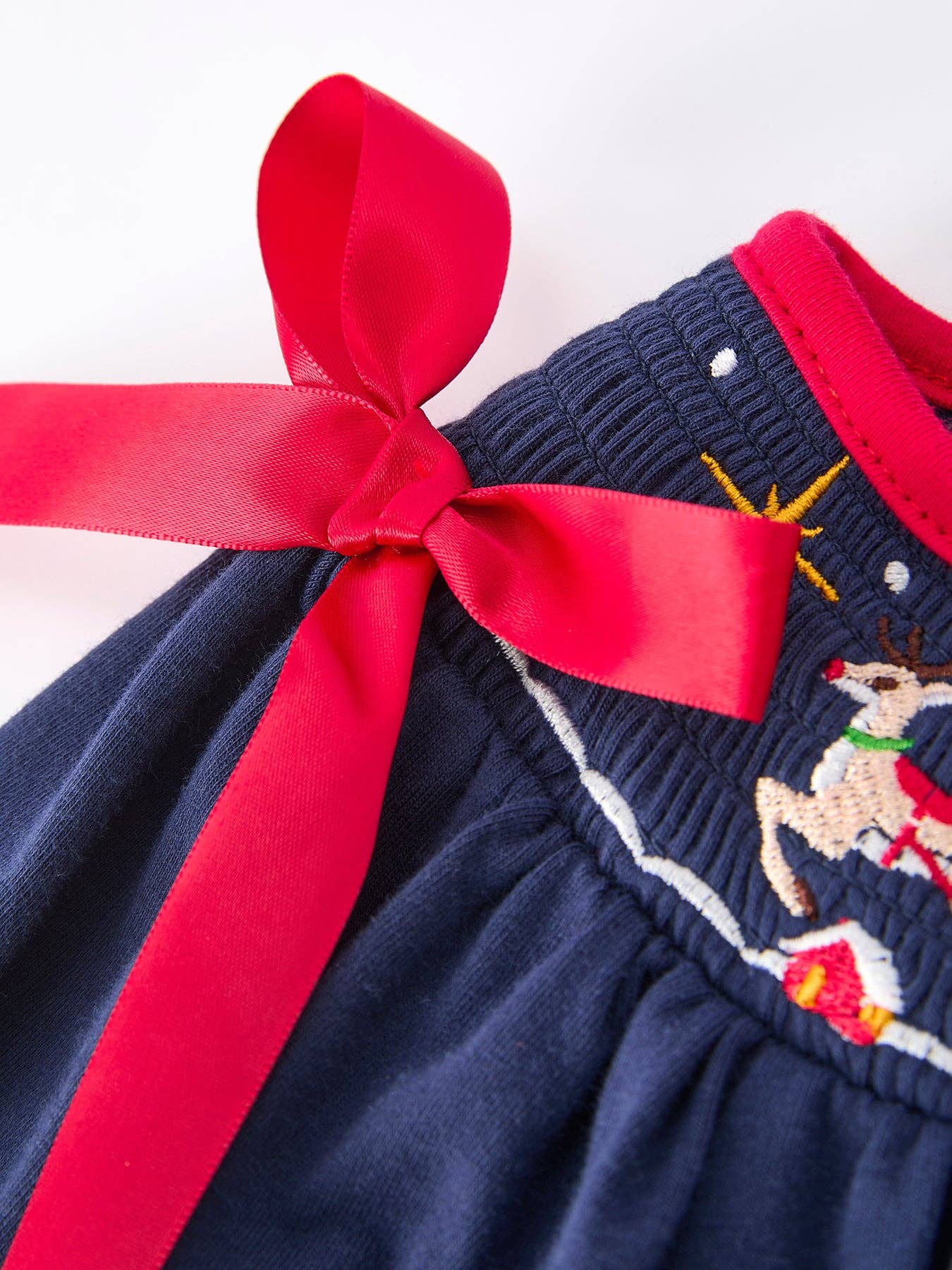 Rylee Faith Designs Christmas  Holiday Celebration Dress: Navy with Santa Sleigh