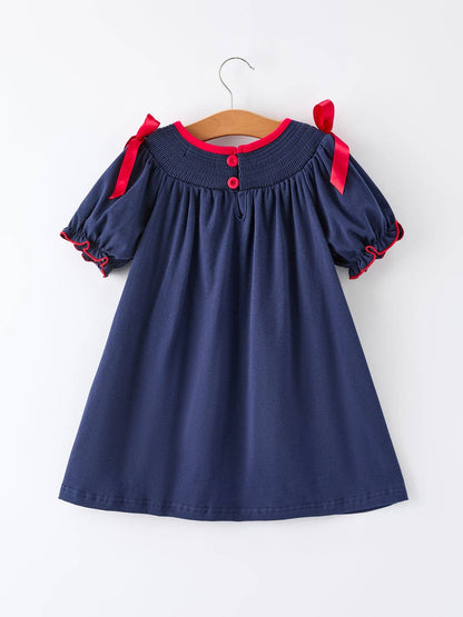 Rylee Faith Designs Christmas  Holiday Celebration Dress: Navy with Santa Sleigh