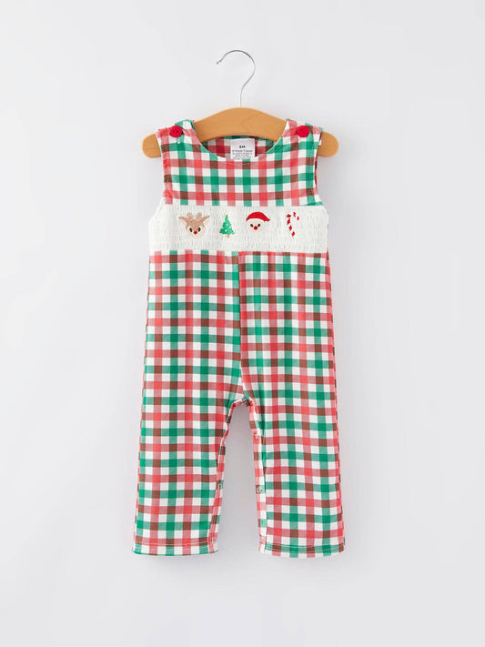 Rylee Faith Designs Christmas Plaid Smocking Embroidered Boys Romper