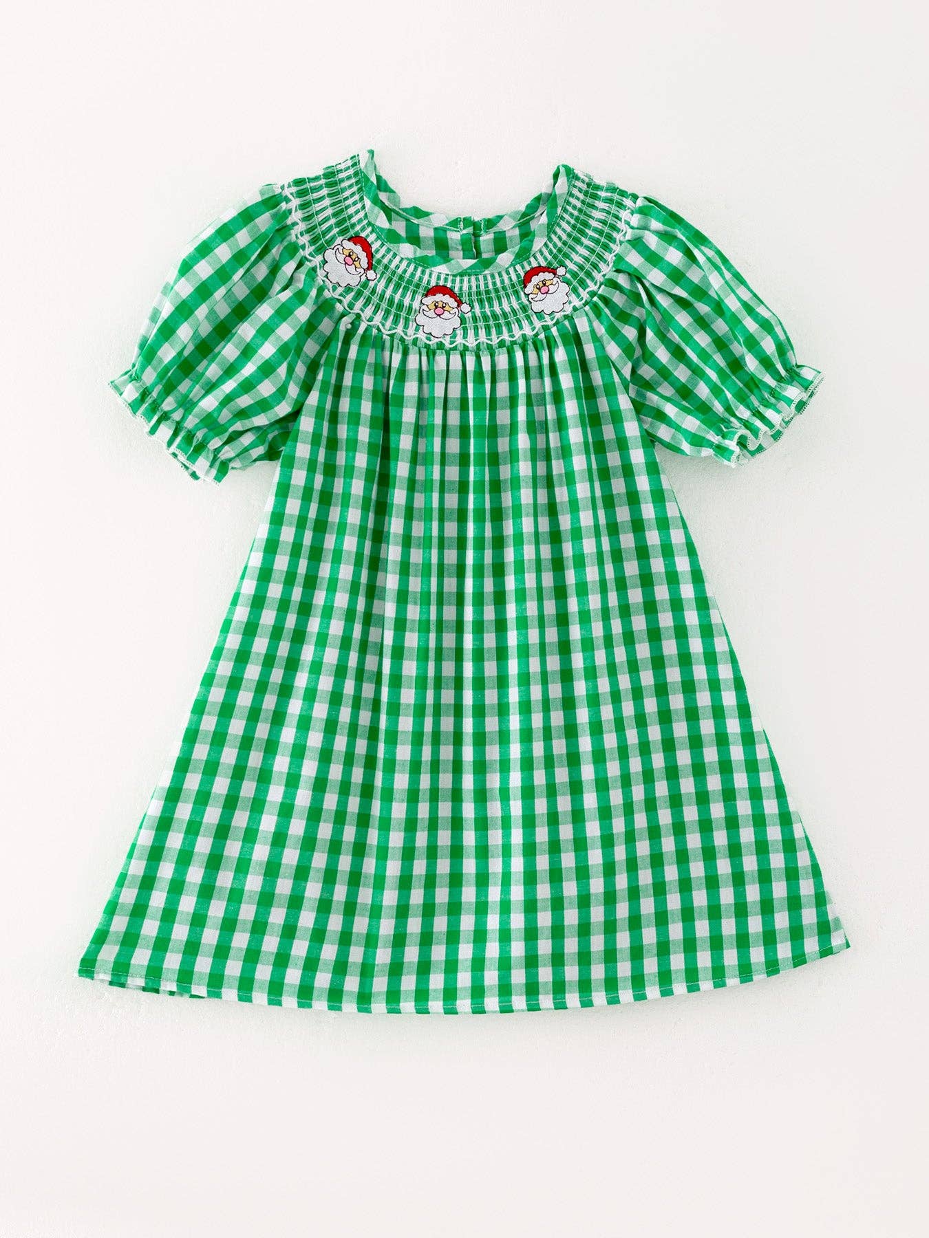 Rylee Faith Designs Christmas Santa Claus Smocking Green Plaid Embroidery Dress