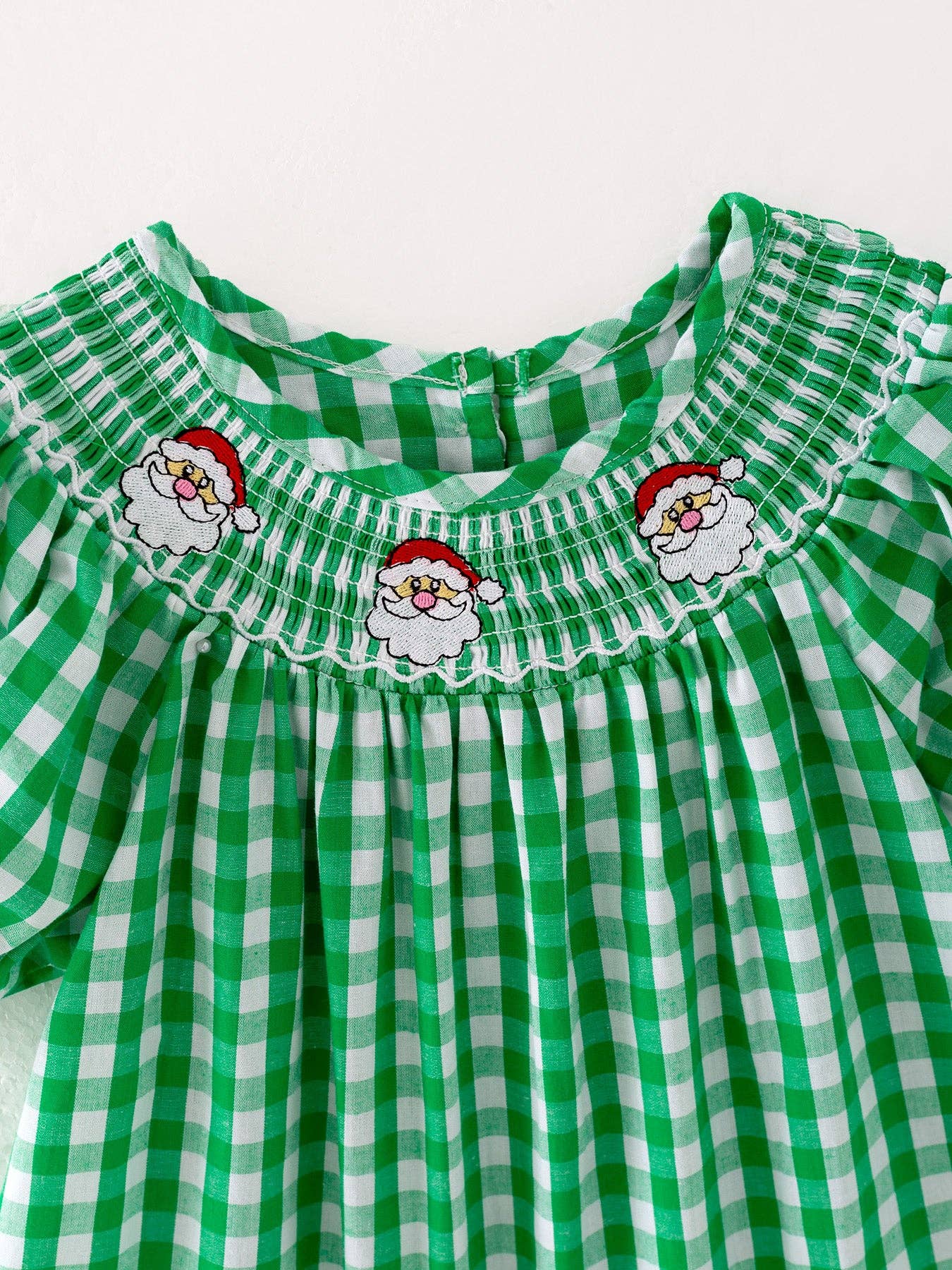 Rylee Faith Designs Christmas Santa Claus Smocking Green Plaid Embroidery Dress